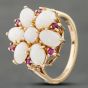 Second Hand Vintage 9ct Yellow Gold Oval Opal & Pink Topaz Cluster Ring 41102205
