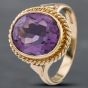 Second Hand Vintage 9ct Yellow Gold Amethyst & Diamond Rope Edge Detail Dress Ring 41102350