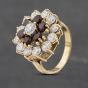 Second Hand 9ct Yellow Gold Garnet & Cubic Zirconia Large Round Cluster Ring 41103024
