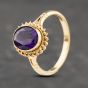 Second Hand 9ct Yellow Gold Amethyst Oval Rope Edge Design Dress Ring 41103101