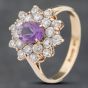 Second Hand 9ct Yellow Gold Amethyst & Cubic Zirconia Cluster Ring 41103171