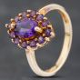 Second Hand 9ct Yellow Gold Amethyst Marquise Shape Cluster Ring 41103174