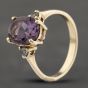 Second Hand 9ct Yellow Gold Amethyst & Aquamarine Oval Dress Ring 41103286