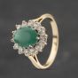 Second Hand 9ct Yellow Gold Green Agate & Cubic Zirconia Oval Cluster Ring 41103466