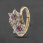 Second Hand 9ct Yellow Gold Ruby & Cubic Zirconia Double Cluster Ring 41103482