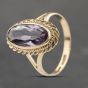 Second Hand 9ct Yellow Gold Amethyst Oval Rope Edged Dress Ring 41103651