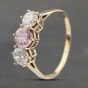 Second Hand 9ct Yellow Gold Pink And White Cubic Zirconia Three Stone Ring 41103652