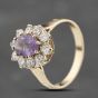 Second Hand 9ct Yellow Gold Amethyst & Cubic Zirconia Flower Cluster Ring 41103766
