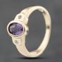 Second Hand 9ct Yellow Gold Amethyst Oval Three Stone Ring 41103778