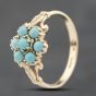 Second Hand 9ct Yellow Gold Turquoise Flower Cluster Ring 41103781
