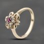 Second Hand 9ct Yellow Gold Synthetic Ruby & Cubic Zirconia Cluster Ring 41103816