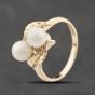 Second Hand 9ct Yellow Gold Cultured Pearl Leaf Shoulders Dress Ring 41103879