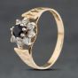 Second Hand 9ct Yellow Gold Sapphire & Cubic Zirconia Flower Cluster Ring 41103968