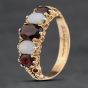 Second Hand Vintage 9ct Yellow Gold Garnet & Opal Five Stone Ring 41103987