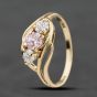 Second Hand 9ct Yellow Gold Pink Cubic Zirconia & Cubic Zirconia Three Stone Ring 41104094