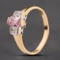Second Hand 9ct Yellow Gold Pink & White Cubic Zirconia Three Stone Ring 41104202