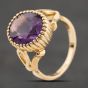 Second Hand 9ct Yellow Gold Amethyst Oval Ribbed Design Setting With Fancy Open Shoulders Dress Ring 41104274