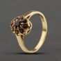Second Hand 9ct Yellow Gold Garnet Flower Cluster Ring 41104342