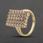 Second Hand 14ct Yellow Gold Aquamarine & Pink Cubic Zirconia Five Row Ring 41104377