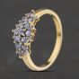 Second Hand 9ct Yellow Gold Tanzanite & 0.10ct Diamond Triple Cluster Ring 41104504