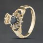 Second Hand 9ct Yellow Gold Sapphire & Cubic Zirconia Claddagh Ring 41104534