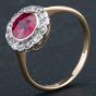 Second Hand Vintage Old Cut Diamond and Synthetic Round Ruby Cluster Ring 4111469