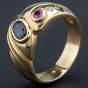 Second Hand 14ct Yellow Gold Oval Sapphire Round Ruby and Diamond Dress Ring 4112007