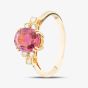 Second Hand 18ct Yellow Gold Tourmaline & Brilliant Cut Diamond Oval Cluster Ring 41121004