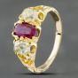 Second Hand Vintage Yellow Gold Ruby & Diamond Three Stone Ring 41121006