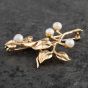 Second Hand 9ct Yellow Gold Pearl Leaf Brooch 4113048