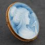 Second Hand 9ct Yellow Gold Cameo Oval Blue & White Brooch 4113078