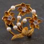 Second Hand Vintage 9ct Yellow Gold Amethyst & Cultured Pearl Flower Brooch 41131022
