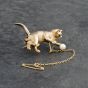 Second Hand Vintage 9ct Yellow Gold Cultured Pearl & Ruby Cat Brooch 41131128