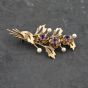 Second Hand 9ct Yellow Gold Amethyst & Akoya Cultured Pearl Foliate Brooch 41131137