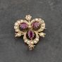 Second Hand 9ct Yellow Gold Ruby & Seed Pearl Clover Shape Brooch 41131140