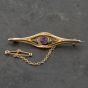 Second Hand 15ct Yellow Gold Amethyst & Seed Pearl Brooch 41131146