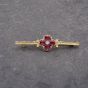 Second Hand 9ct Yellow Gold Ruby & 0.03ct Diamond Flower And Bar Brooch 41131155