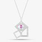 Second Hand 9ct White Gold Pink Sapphire & Diamond Pendant & 18 Inch Curb Chain 41141086