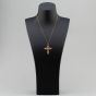 Second Hand 9ct Yellow Gold Garnet Filigree Cross Pendant & 18 Inch Curb Chain 41141170