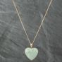 Second Hand 9ct Yellow Gold Heart Shaped Jade Pendant & 18 Inch Curb Chain 41141176
