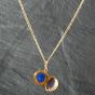 Second Hand Vintage 9ct Yellow Gold Synthetic Blue Stones Ball Locket Pendant & 17 Inch Curb Chain 41141204