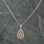 Second Hand 9ct Yellow Gold Diamond Pear Shaped Pendant & 20 Inch Curb Chain 41141273