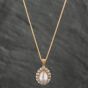 Second Hand Vintage Two Colour Gold Pearl & Diamond Pear Shape Cluster Pendant & 18 Inch Spiga Chain 41141276