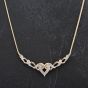 Second Hand 9ct Yellow Gold 16" Diamond Set Heart and Swirls Flat Collarette Style Necklace 4114131