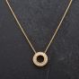Second Hand 18ct Yellow Gold 16" Round Brilliant Cut Diamond Circle Spiga Link Necklace 4114133