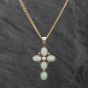 Second Hand 9ct Yellow Gold Opal & Cultured Pearl Cross Pendant & 18 Inch Curb Chain 41141459