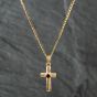 Second Hand 9ct Yellow Gold Garnet Cross Pendant & 18 Inch Curb Chain 41141476