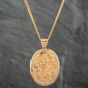 Second Hand 9ct Yellow Gold Oval Hand Engraved Locket Pendant & 21 Inch Curb Chain 41141562