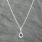 Second Hand 18ct White Gold 0.33ct Pear Cut Sapphire & Diamond Cluster Pendant & 18 Inch Trace Chain 41141750
