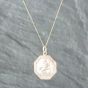 Second Hand 9ct Yellow Gold Hexagon Diamond Cut Edge St Christopher Pendant & 18 Inch Curb Chain 41141759